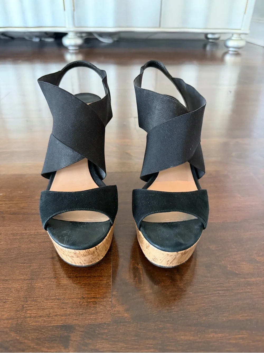 Diane von Furstenberg Black Cork Platform Sandals in Black, Size 38.5 (8.5)